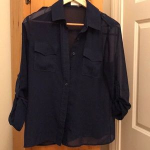 Relaxed sheer navy blouse